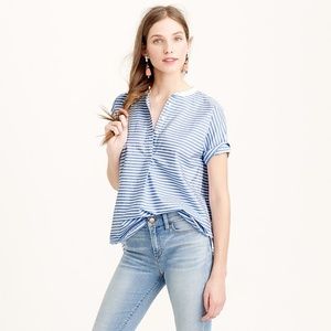 J Crew Collarless Short Sleeve Popover in Stripe